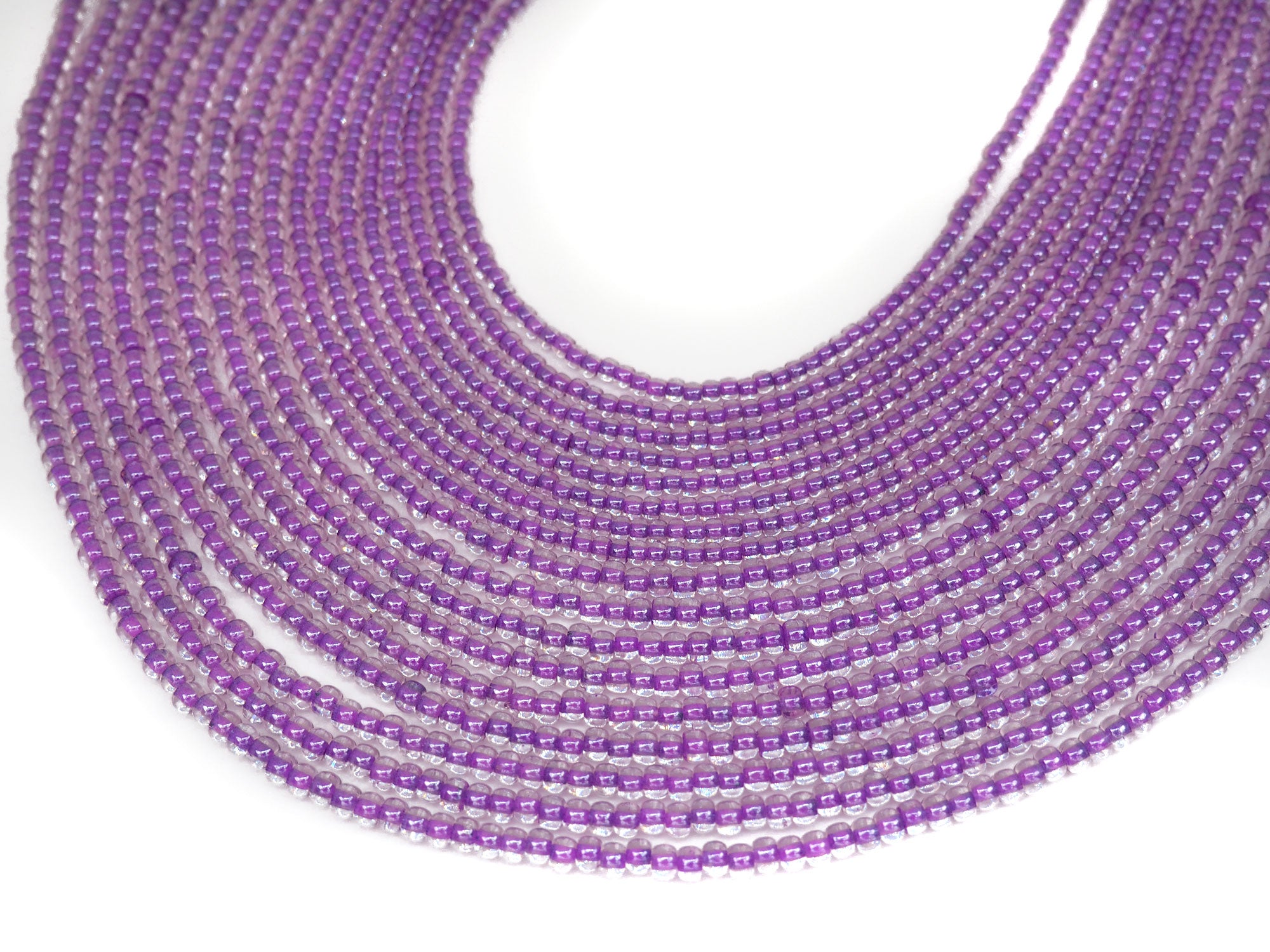 'Czech Round Smooth Pressed POPPY Glass Beads in Crystal Satin Violet Lined color, 2x3mm (size 8/0), 3x4mm (size 6/0) Druk Bead