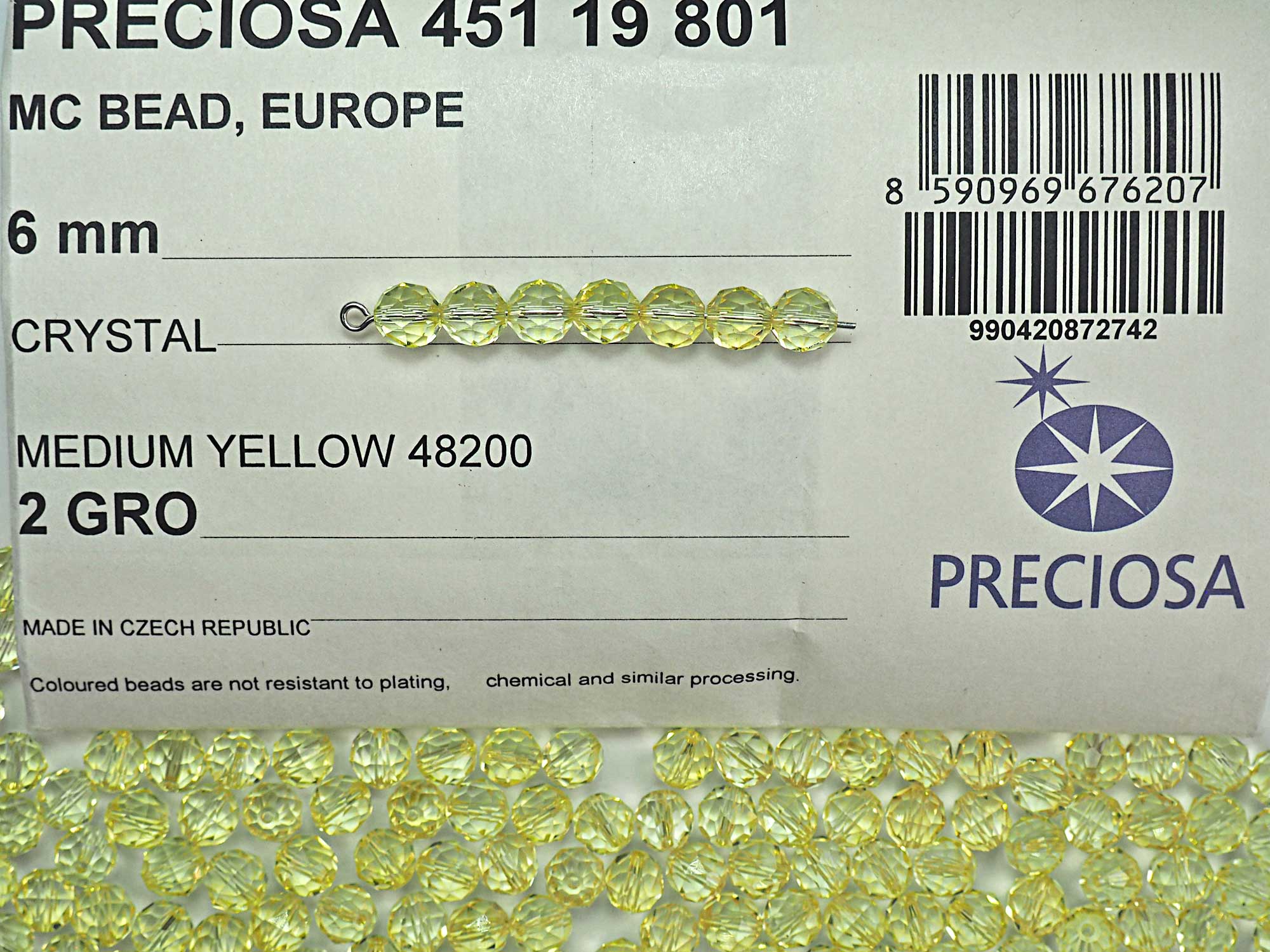 Crystal Medium Yellow coated, Preciosa Czech Machine Cut Europe Crystal Beads in size 6mm, 288 pieces