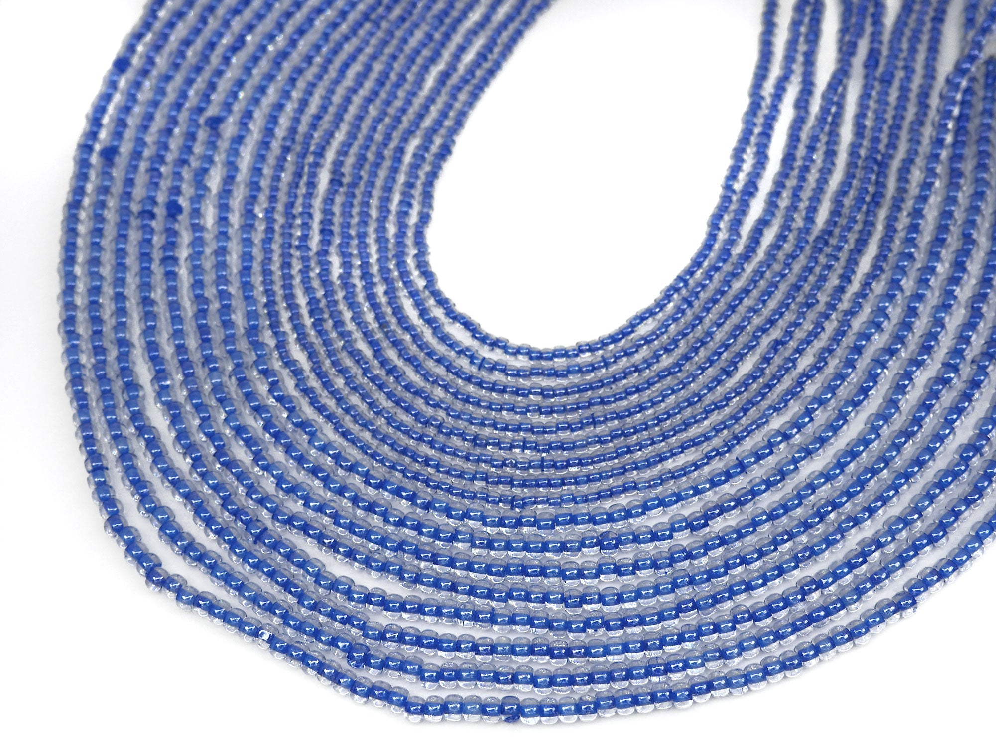 'Czech Round Smooth Pressed POPPY Glass Beads in Crystal Satin Blue Lined color, 2x3mm (size 8/0), 3x4mm (size 6/0) Druk Bead