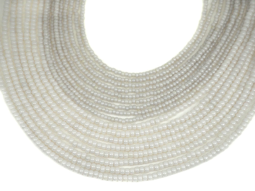 'Czech Round Smooth Pressed POPPY Glass Beads in Chalk White Satin color, 2x3mm (size 8/0), 3x4mm (size 6/0) Druk Bead