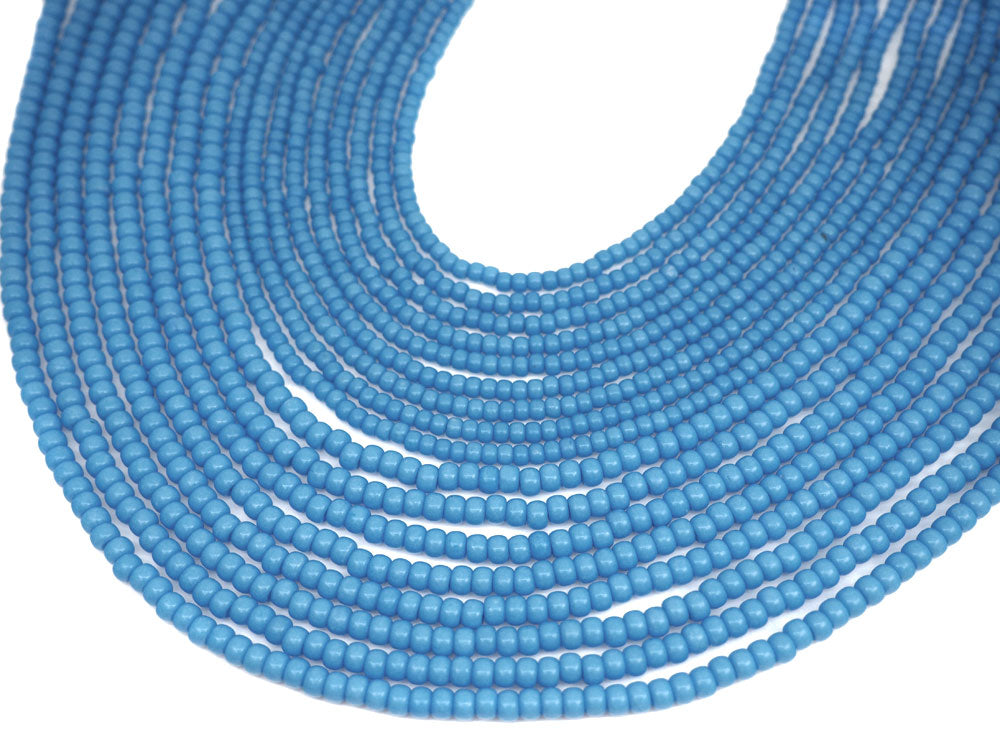 'Czech Round Smooth Pressed POPPY Glass Beads in Blue Turquoise colored, 2x3mm (size 8/0), 3x4mm (size 6/0) Druk Bead