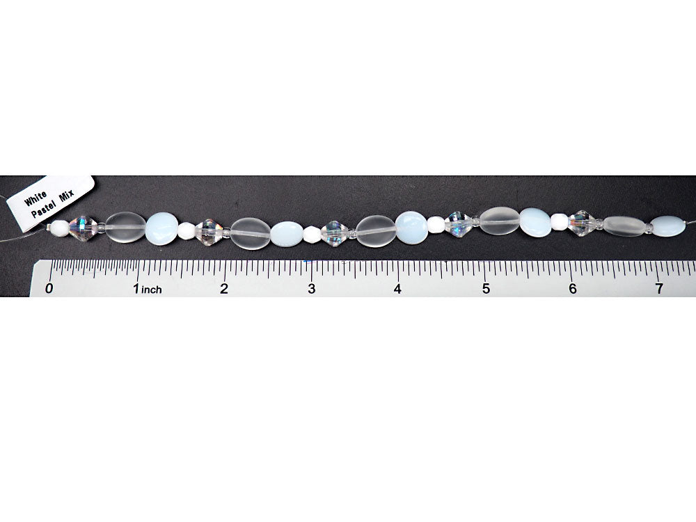 'Mix of White Pastel Czech Glass Druk beads, 7” strand, P766