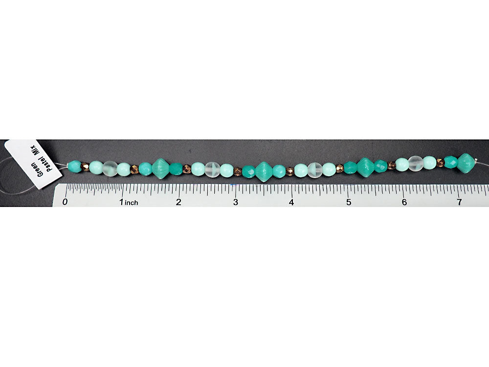'Mix of Green Pastel Czech Glass Druk beads, 7” strand, P770