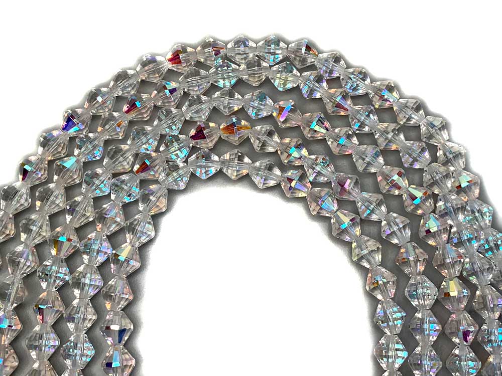 Czech Glass Bicone Shaped Fire Polished Beads 8mm Crystal AB, 50 pieces, P783