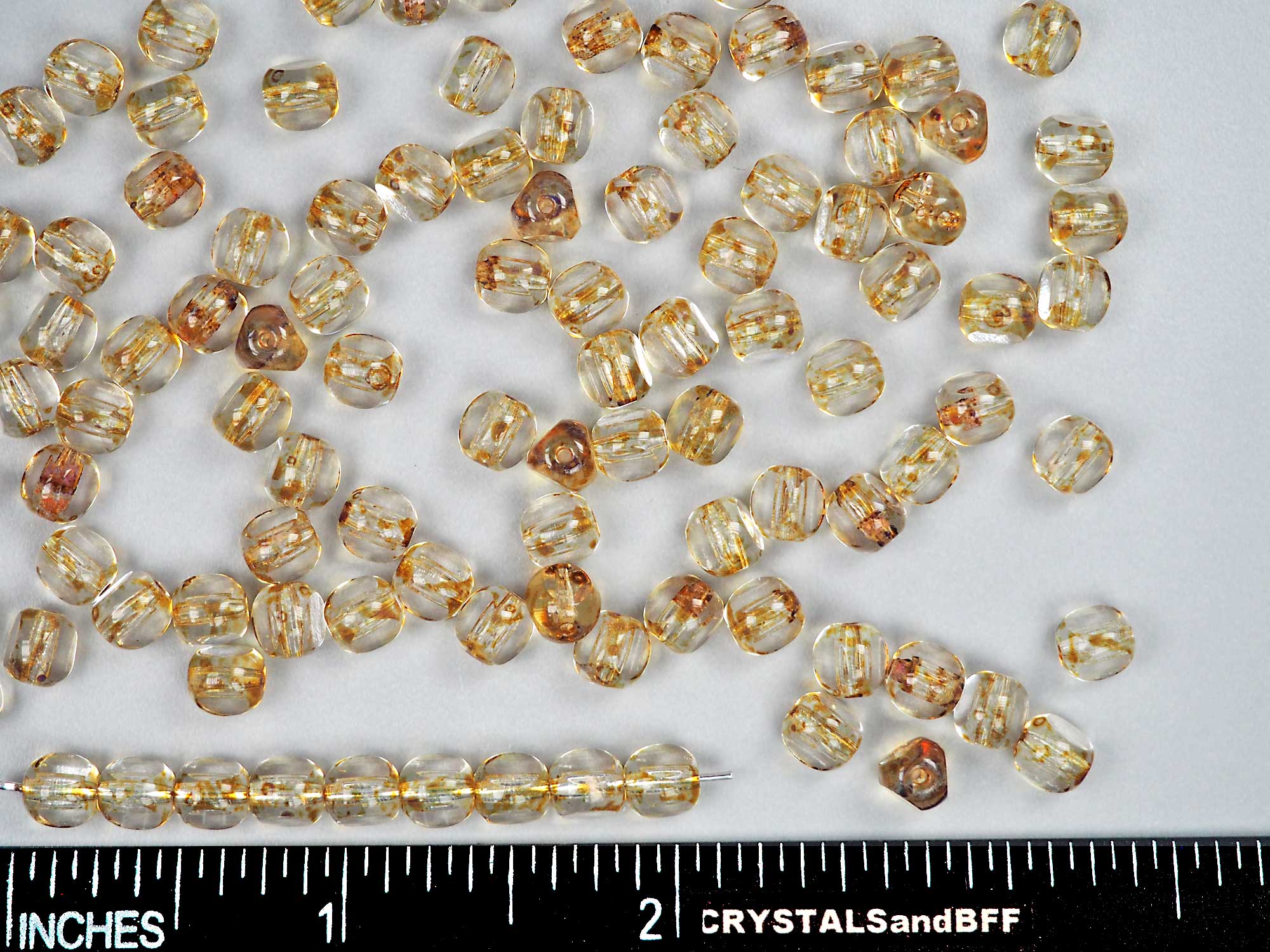 Czech Glass 3-Cut Round Window Beads (Soccer Ball Bead) Art. 151-19501 in size 6mm, Crystal Golden Picasso coating, 50pcs, P872