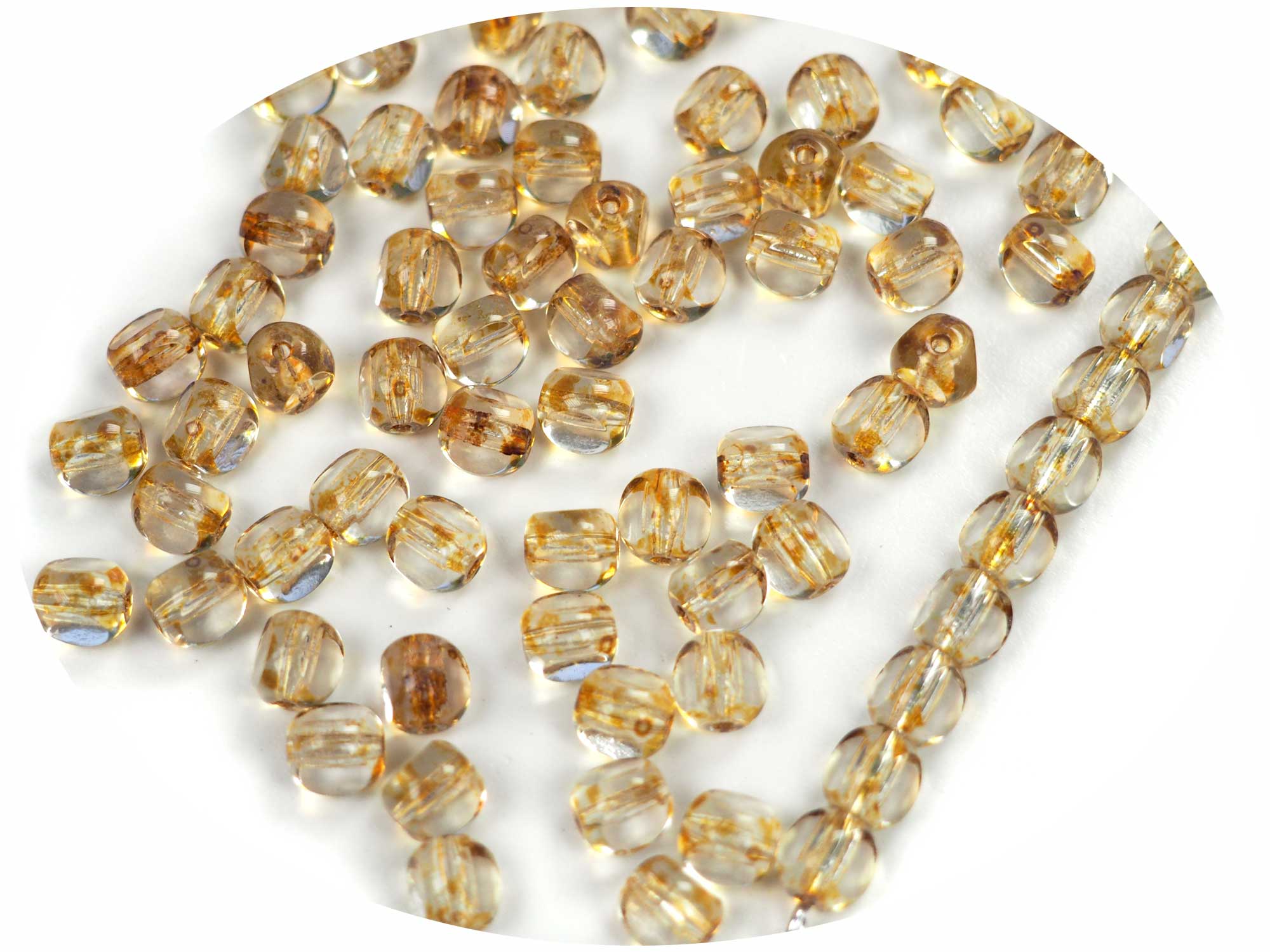 Czech Glass 3-Cut Round Window Beads (Soccer Ball Bead) Art. 151-19501 in size 6mm, Crystal Golden Picasso coating, 50pcs, P872