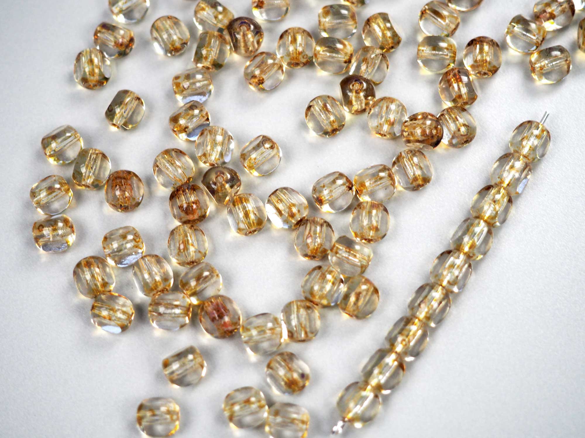 Czech Glass 3-Cut Round Window Beads (Soccer Ball Bead) Art. 151-19501 in size 6mm, Crystal Golden Picasso coating, 50pcs, P872