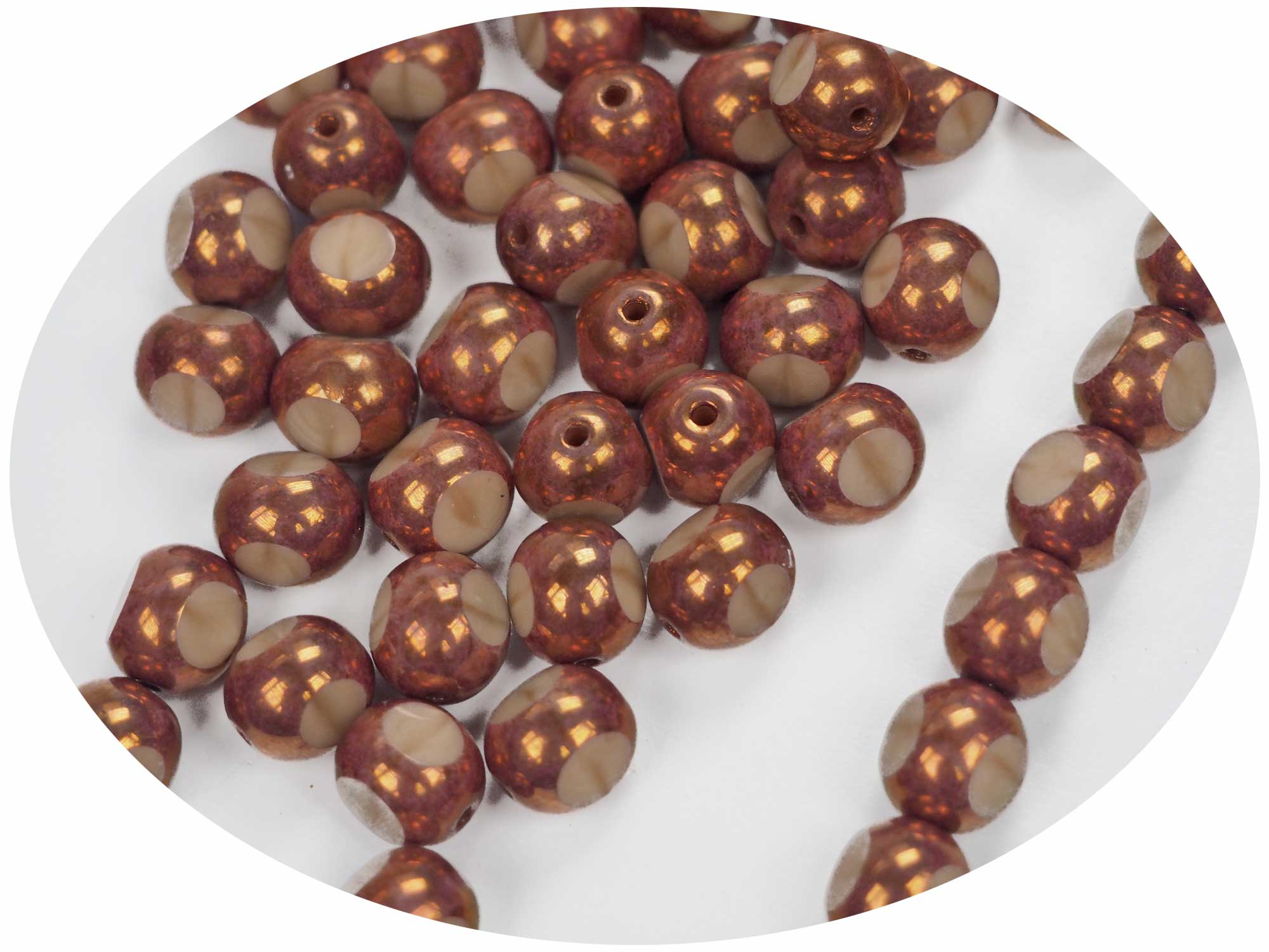 Czech Glass 3-Cut Round Window Beads (Soccer Ball Bead) Art. 151-19501 in size 8mm, Opaque Light Brown Bronze coated, 36pcs, P876