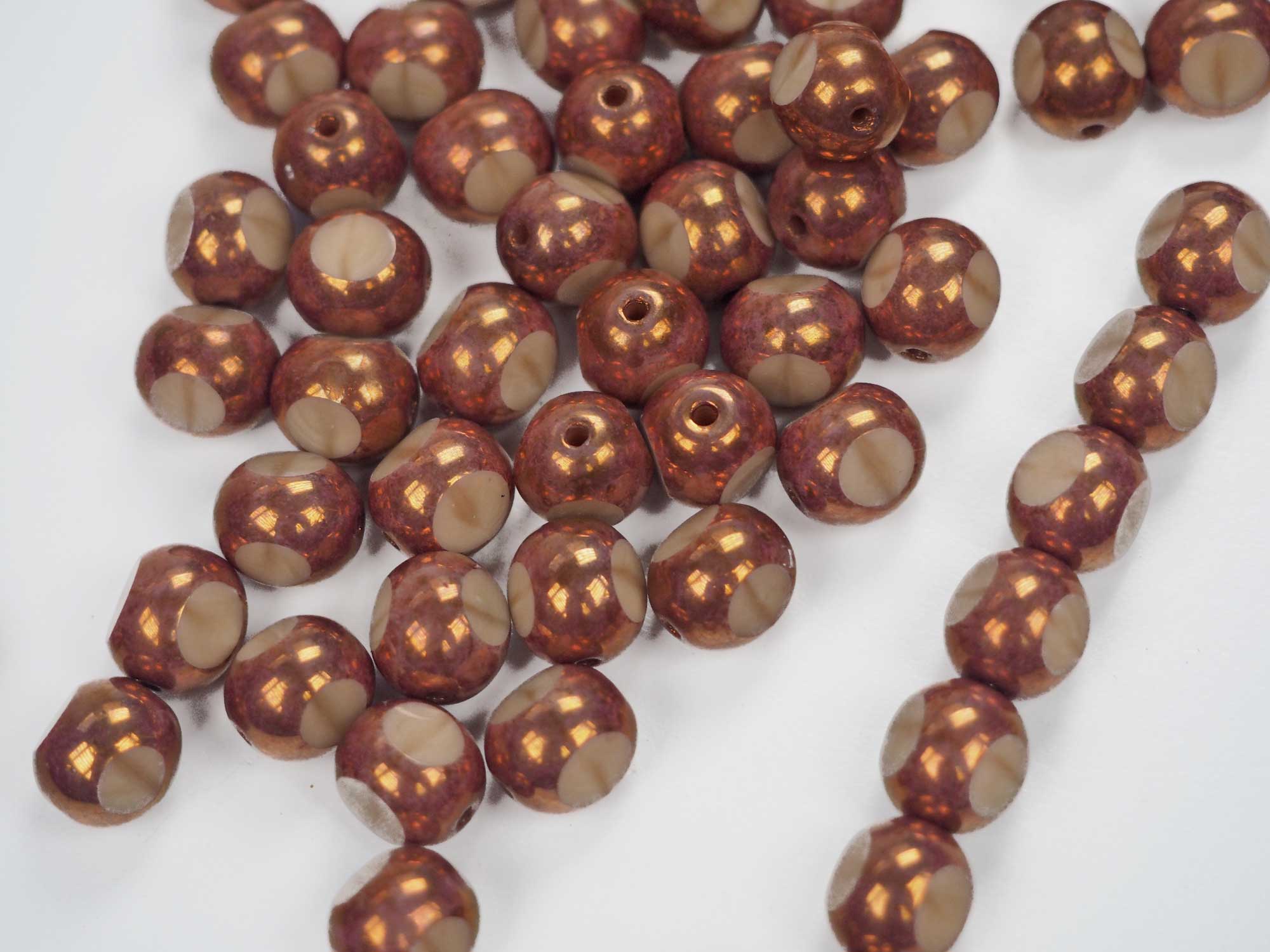 Czech Glass 3-Cut Round Window Beads (Soccer Ball Bead) Art. 151-19501 in size 8mm, Opaque Light Brown Bronze coated, 36pcs, P876