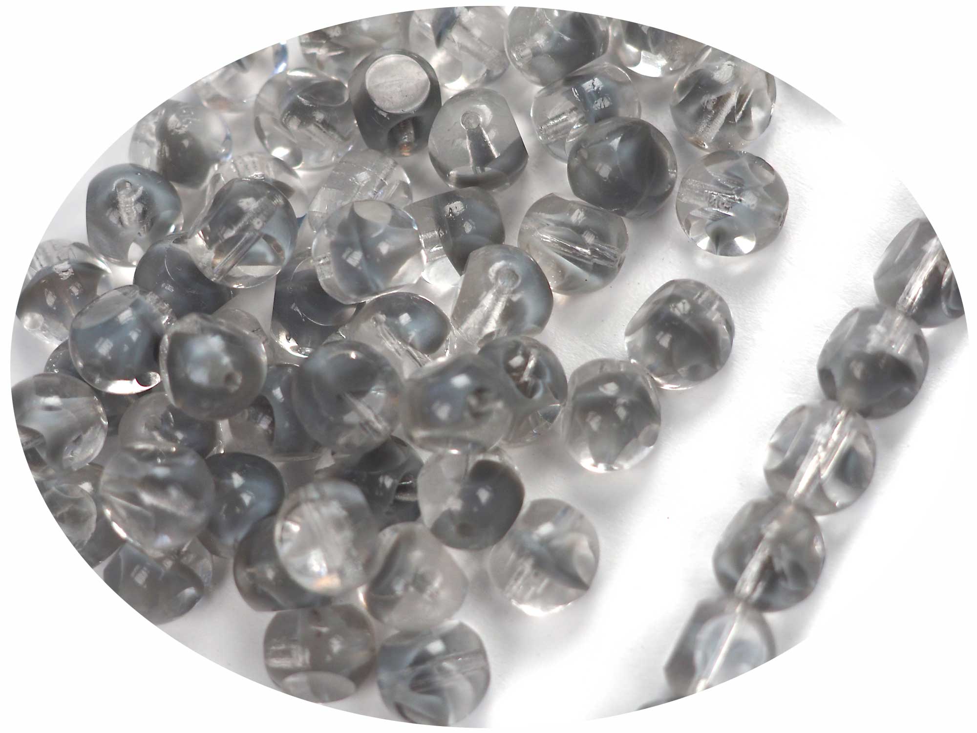 Czech Glass 3-Cut Round Window Beads (Soccer Ball Bead) Art. 151-19501 in size 8mm, Crystal Grey Givre, 36pcs, P879