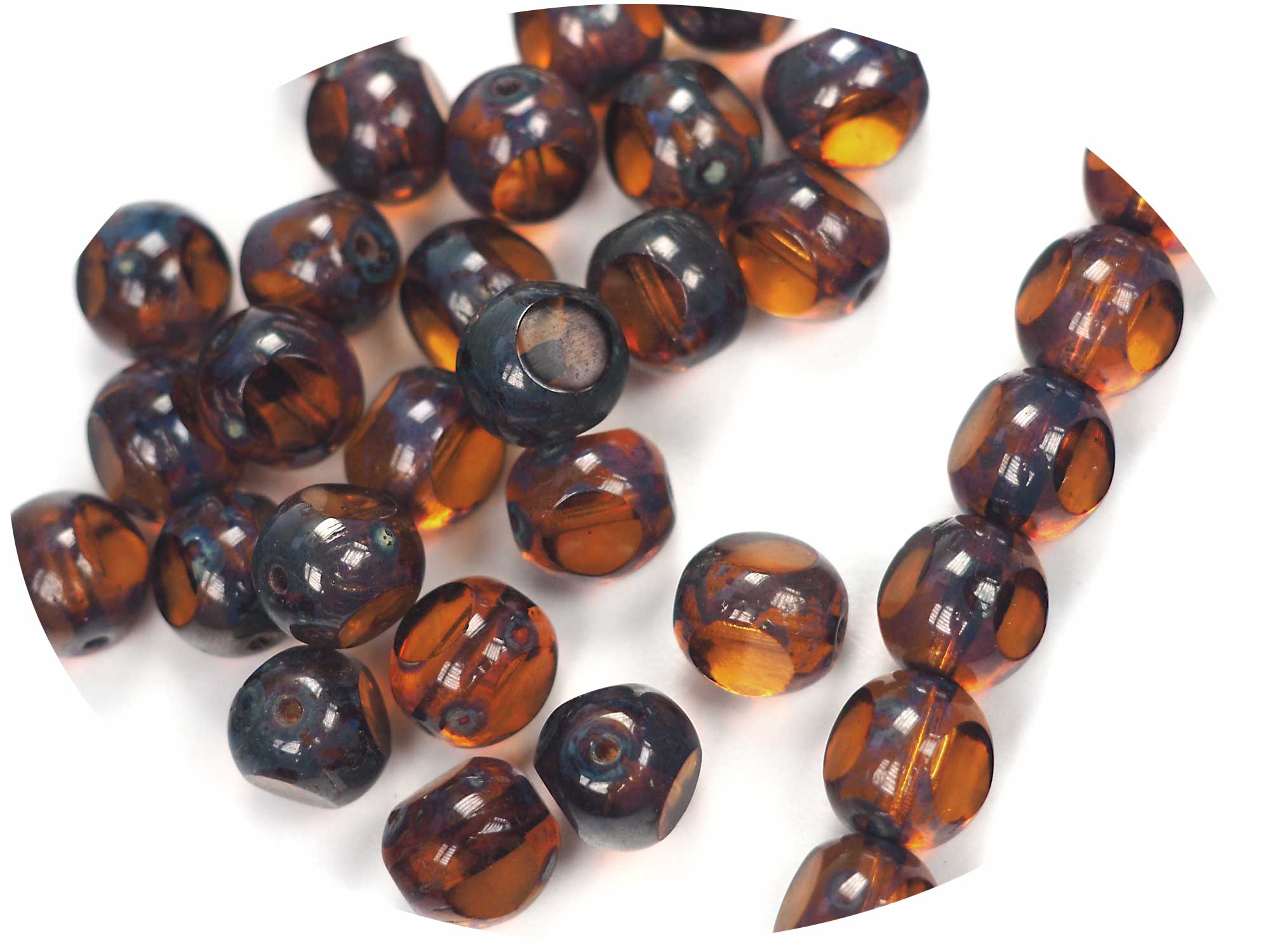 Czech Glass 3-Cut Round Window Beads (Soccer Ball Bead) Art. 151