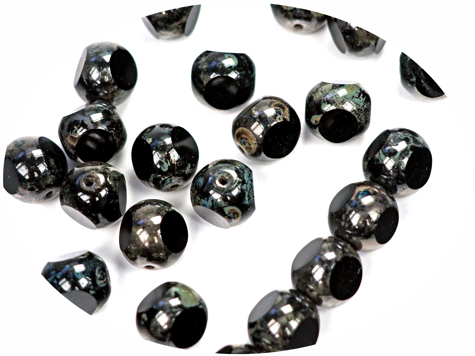 Glass Beads, Round Swirl BLACK and WHITE 8mm-BD4996-STRAND