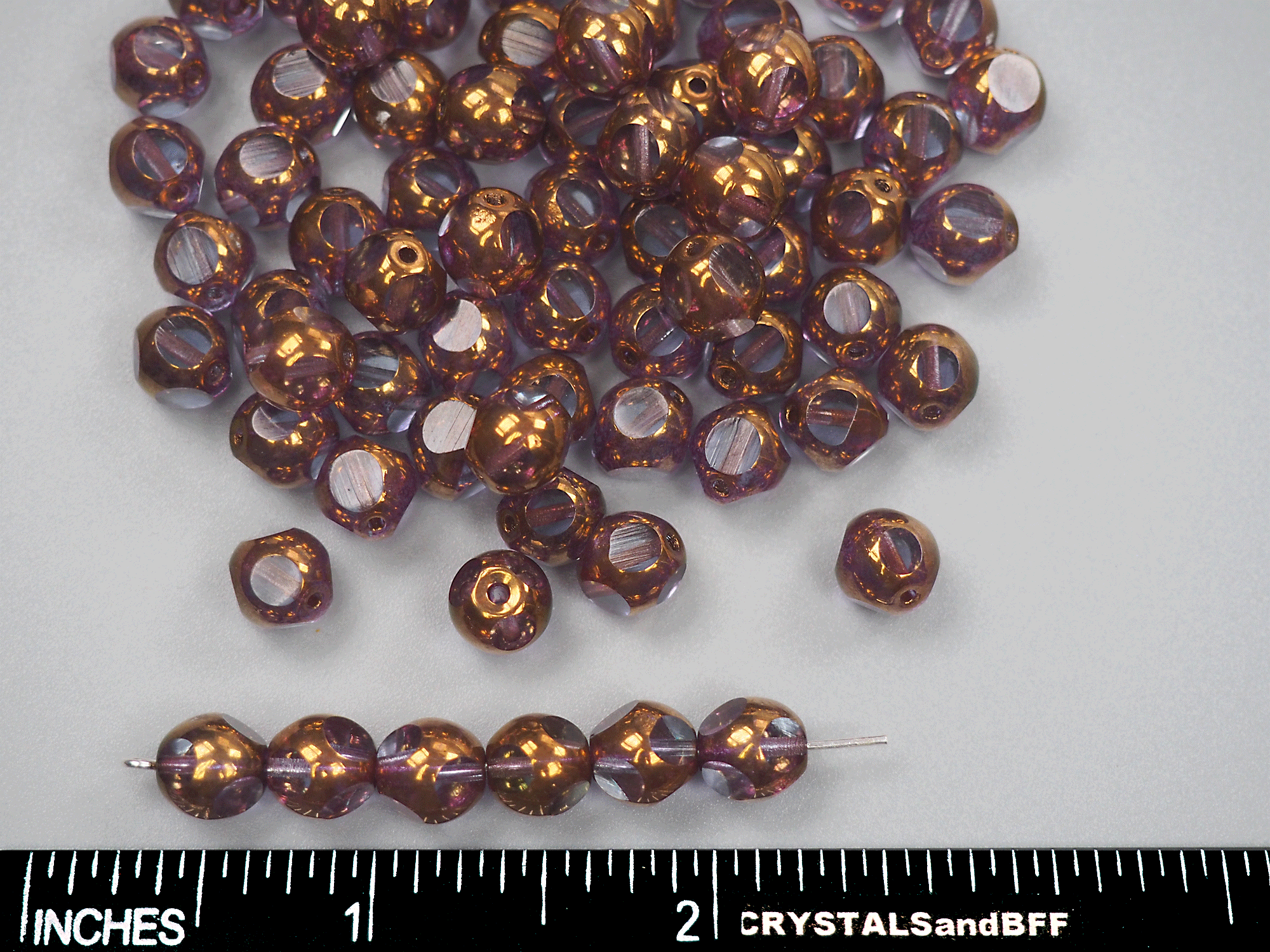 Czech Glass 5-Cut Round Window Beads (Soccer Ball Bead) in size 8mm, Light Purple Bronze coated, 36pcs, P885