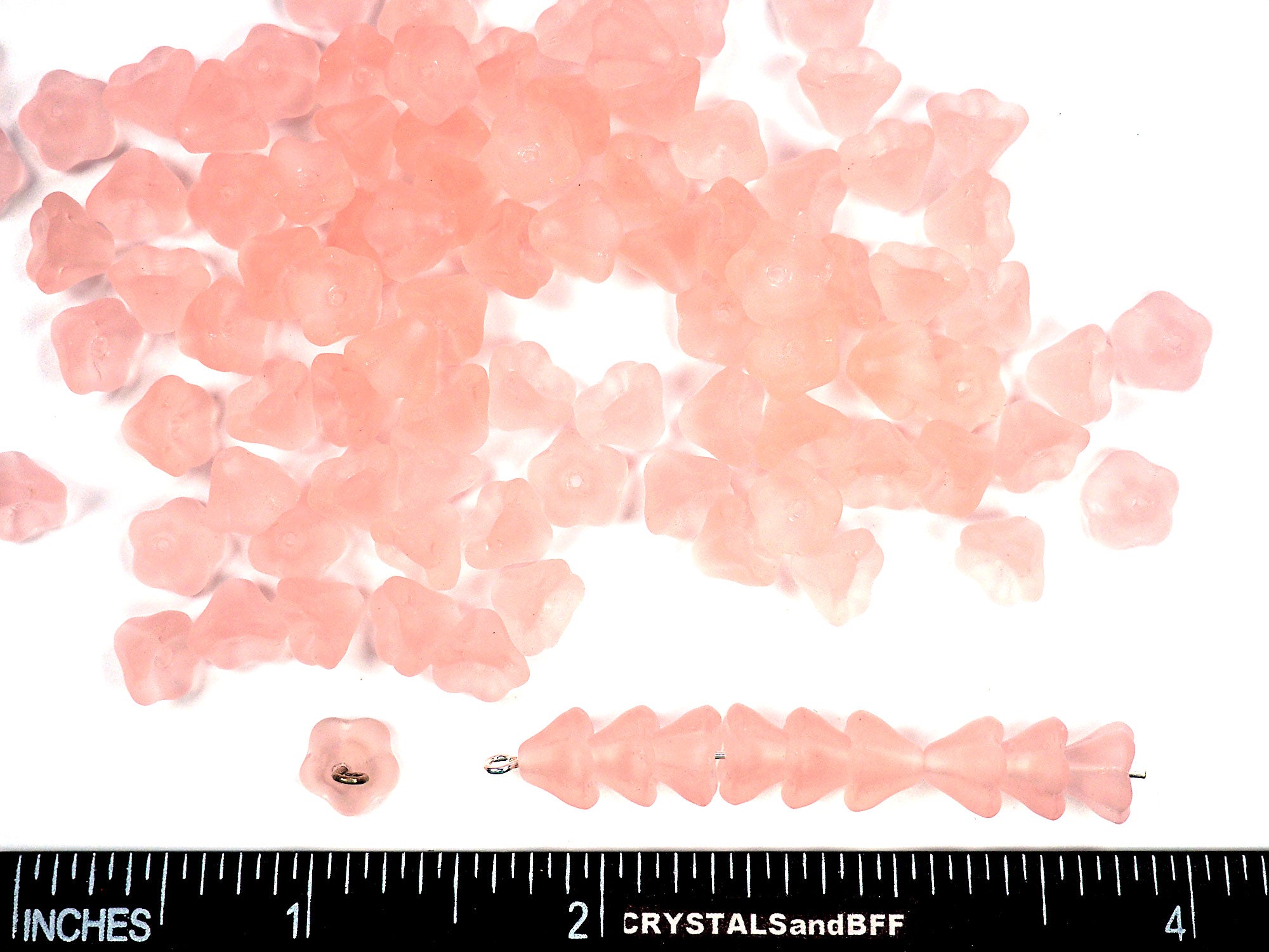 Czech Glass Bell Flower Druk Beads in size 6x8mm, Matted Pink color, 24pcs, P888