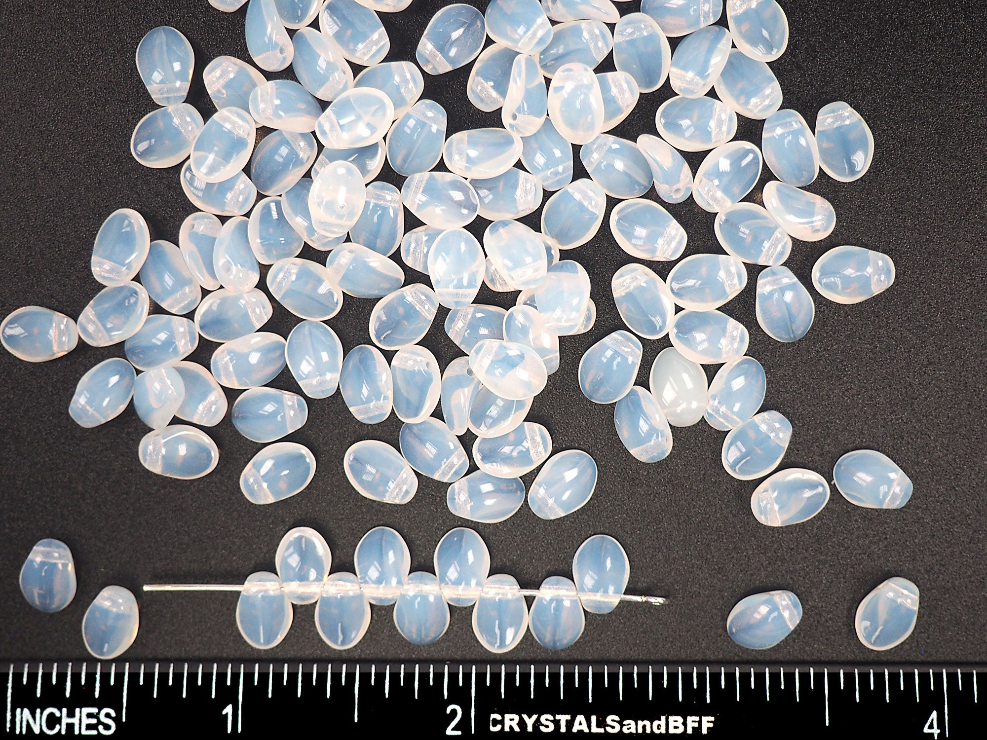 Czech Glass Druk Beads in size 6x8mm, Top Drilled Paddle, White Opal milky, 50pcs, P895