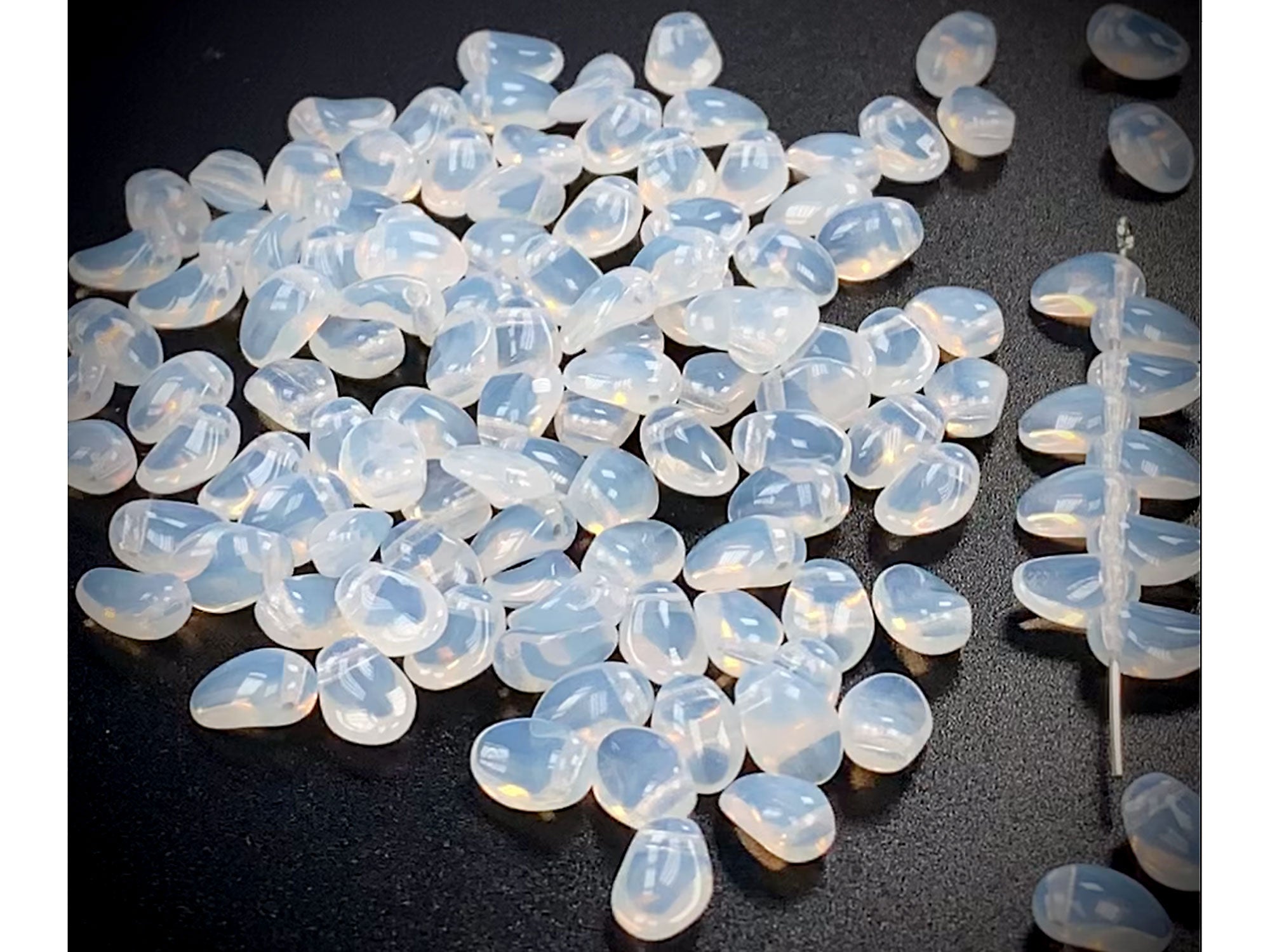 Czech Glass Druk Beads in size 6x8mm, Top Drilled Paddle, White Opal milky, 50pcs, P895