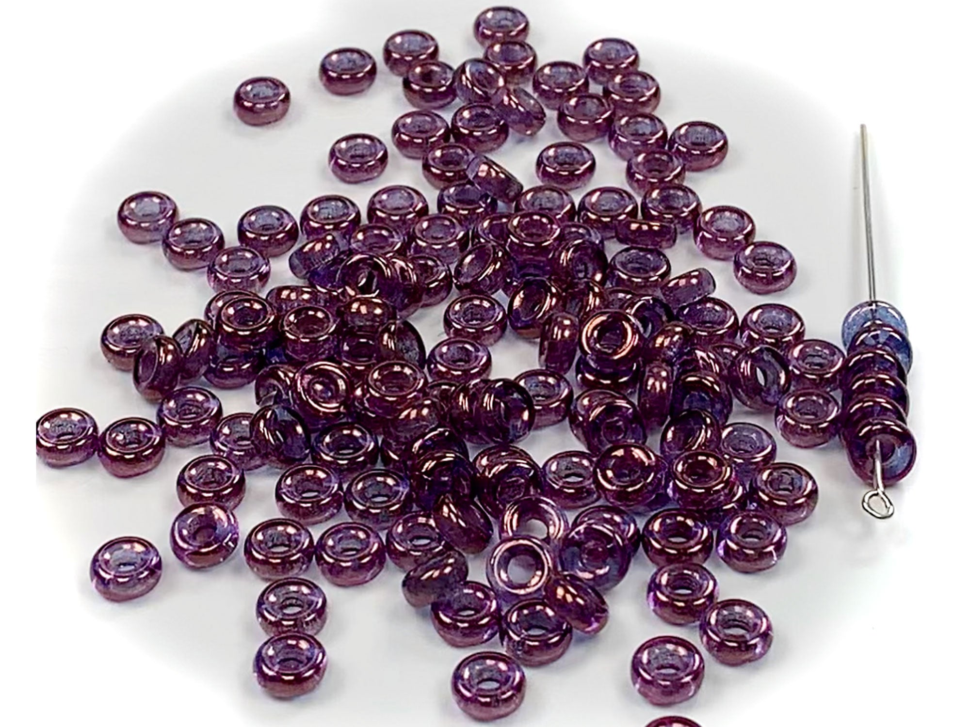 Czech Glass Druk Beads in size 3x6mm, Smooth Ring, Crystal Violet Luster, 50pcs, P896