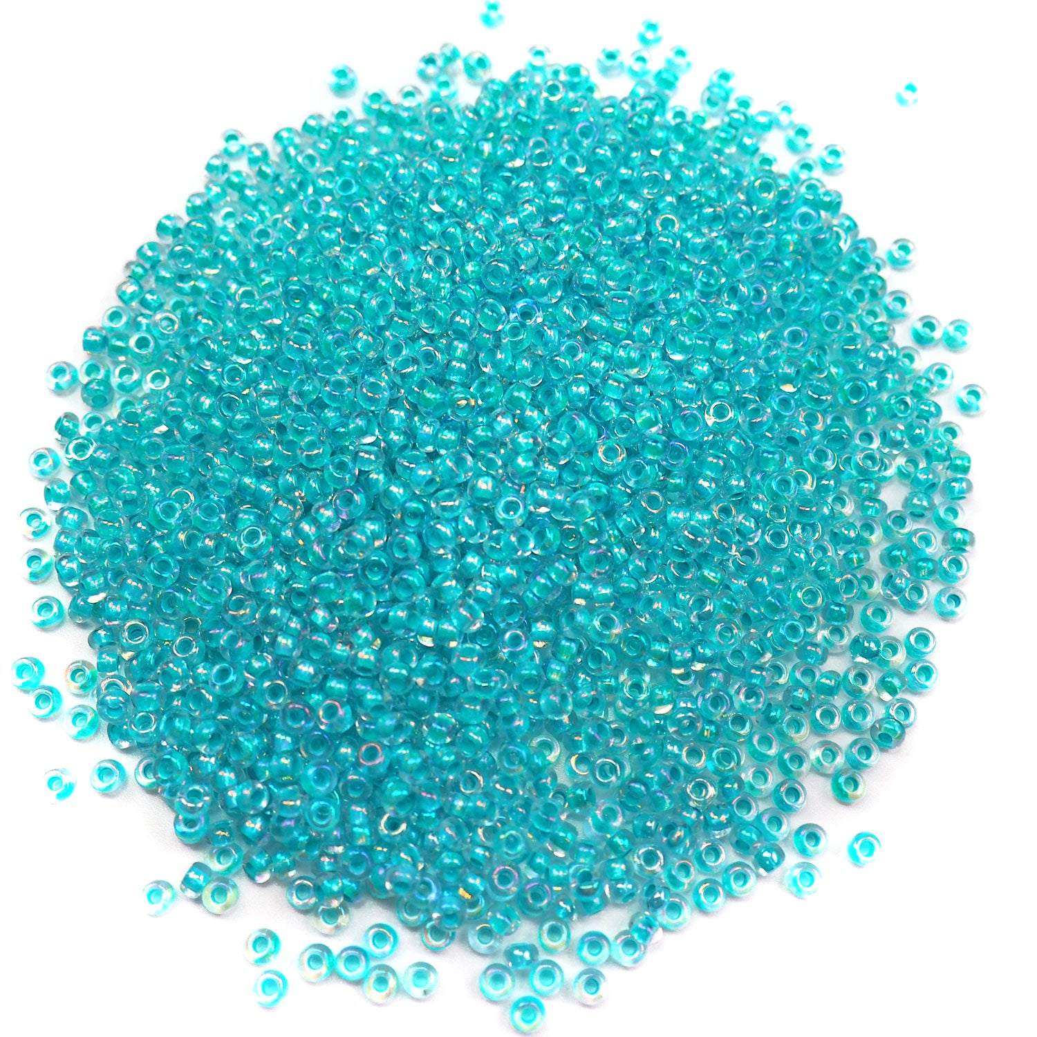 Rocailles size 9/0 (2.6mm) Teal Rainbow Lined, Preciosa Ornela Traditional Czech Glass Seed Beads, 30grams (1 oz), P926
