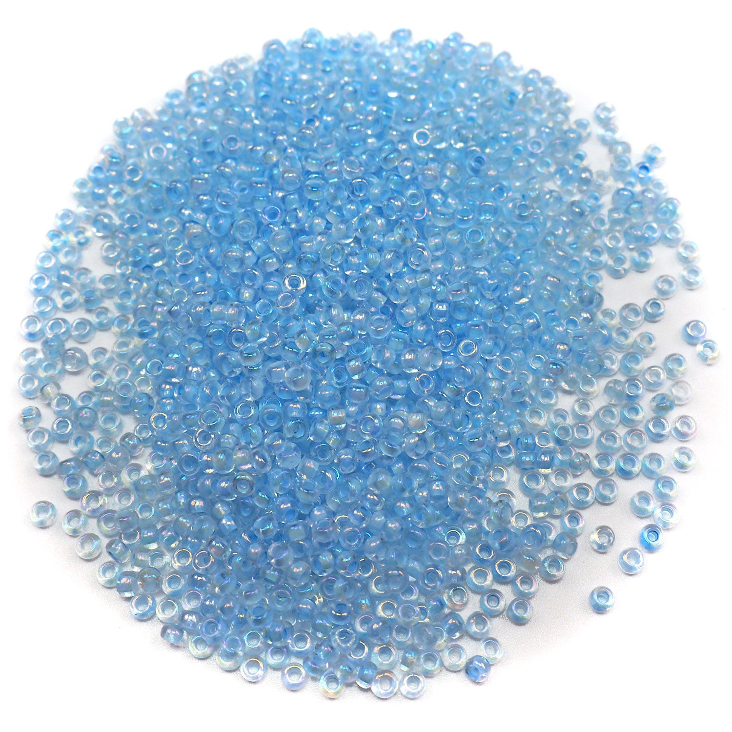 Rocailles size 9/0 (2.6mm) Light Blue Rainbow Lined, Preciosa Ornela Traditional Czech Glass Seed Beads, 30grams (1 oz), P928