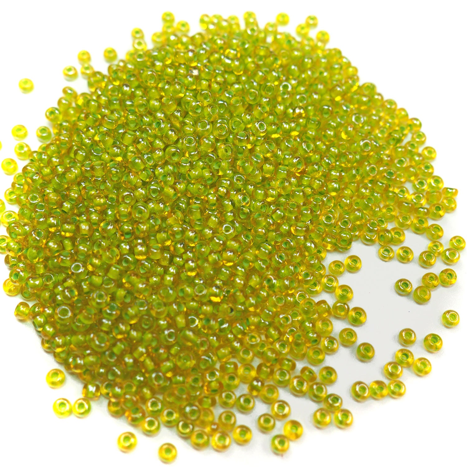 Rocailles size 9/0 (2.6mm) Yellow Green Rainbow Lined, Preciosa Ornela Traditional Czech Glass Seed Beads, 30grams (1 oz), P931