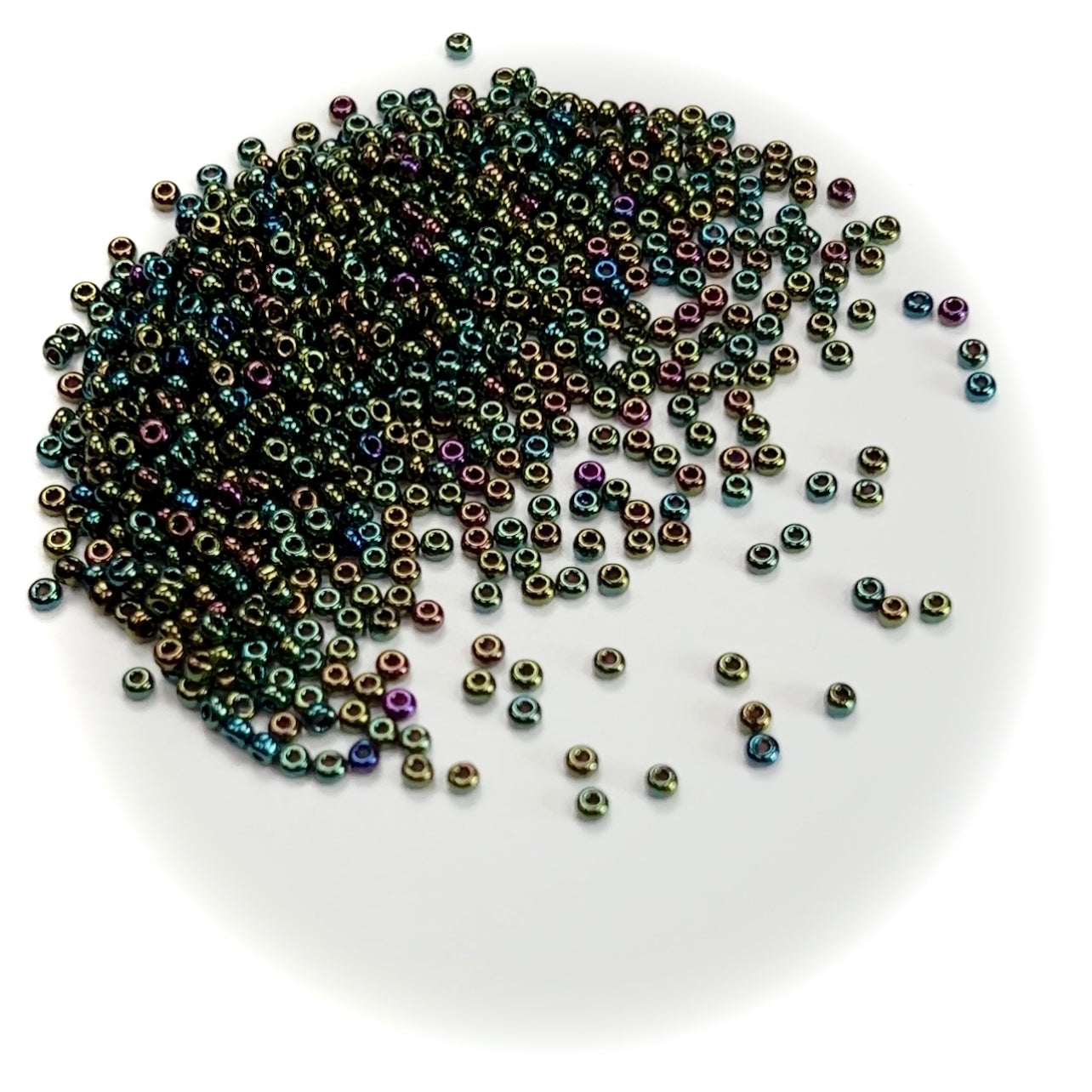 Rocailles size 9/0 (2.6mm) Green Iris Metallic, Preciosa Ornela Traditional Czech Glass Seed Beads, 30grams (1 oz), P935