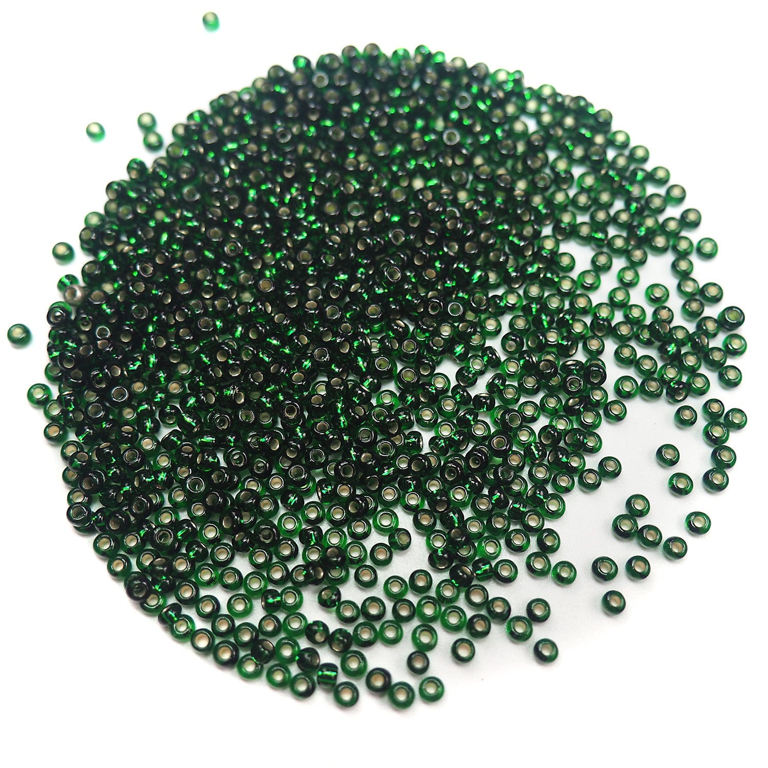 Rocailles size 9/0 (2.6mm) Dark Green Silver Lined, Preciosa Ornela Traditional Czech Glass Seed Beads, 30grams (1 oz), P942