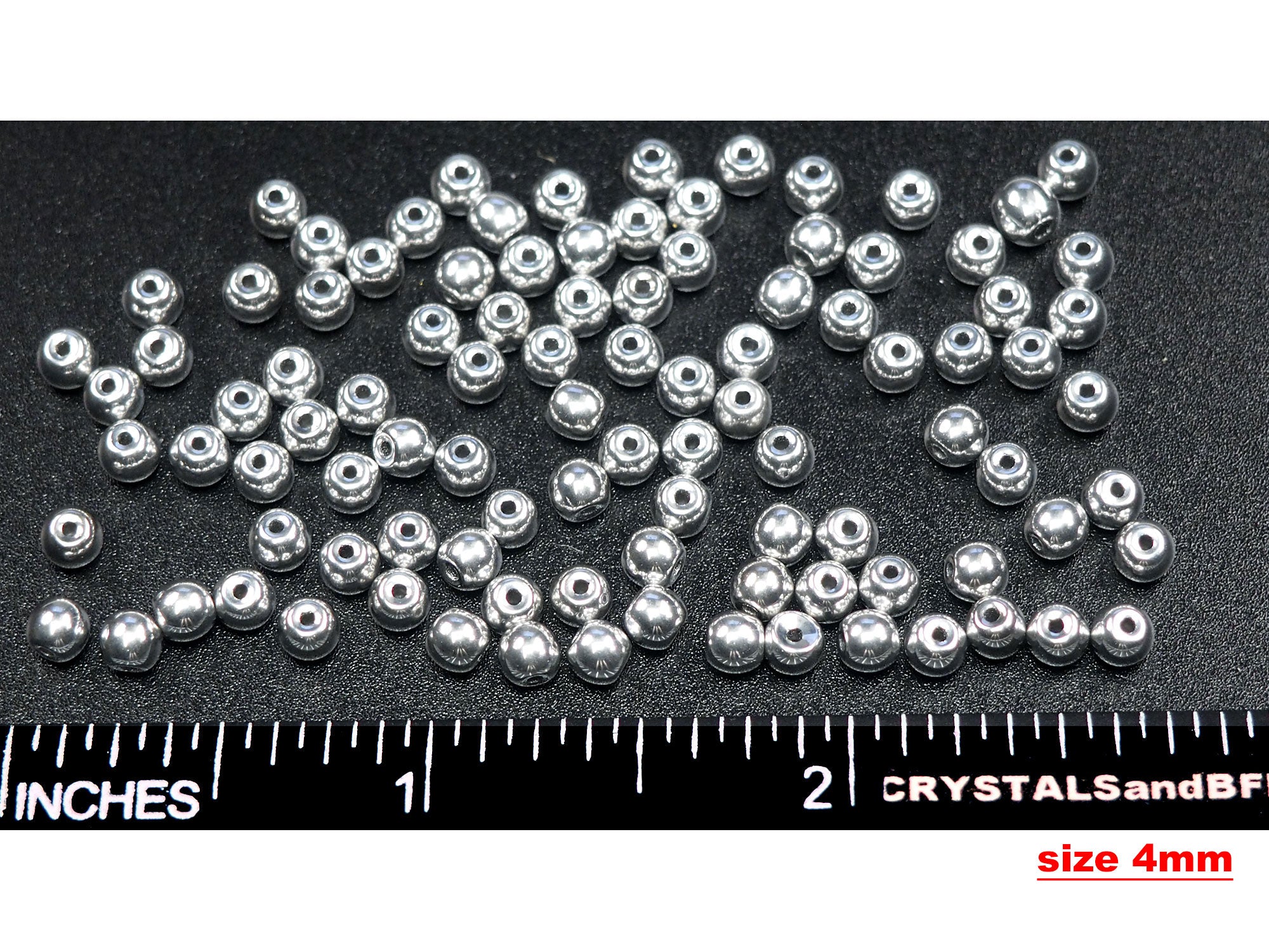 Czech Glass Druk Round Beads in sizes 4mm and 6mm, Smooth Pressed Beads, Crystal Full Silver Labrador CAL