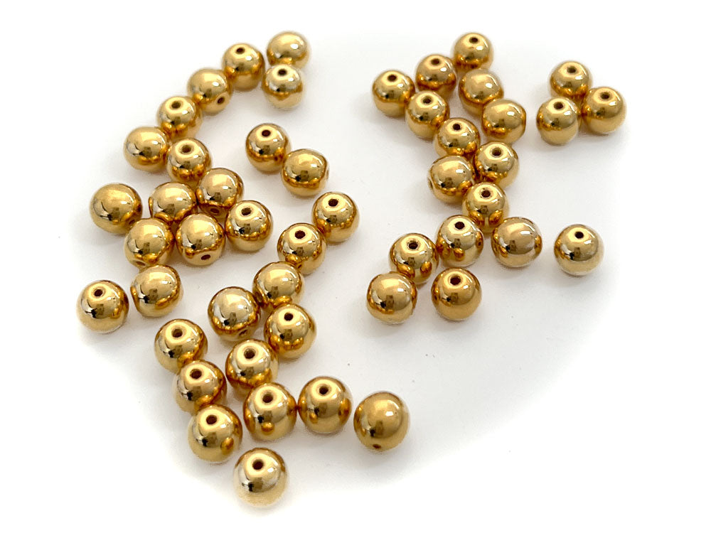 Czech Glass Druk Round Beads in sizes 4mm and 6mm, Smooth Pressed Beads, Crystal Full Aurum Gold