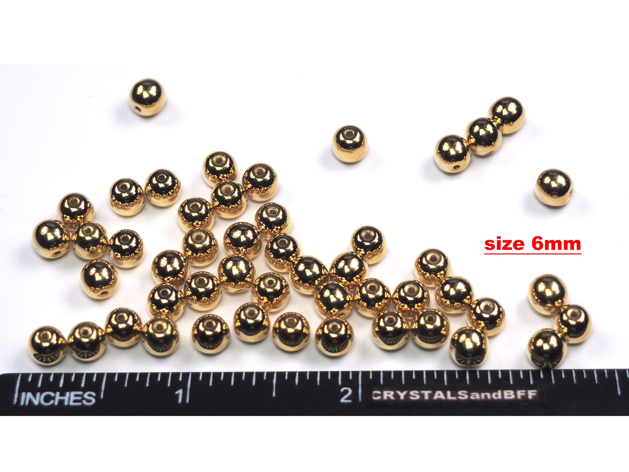 Czech Glass Druk Round Beads in sizes 4mm and 6mm, Smooth Pressed Beads, Crystal Full Aurum Gold