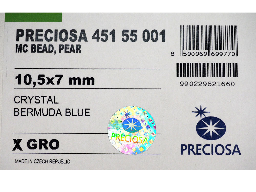 Crystal Bermuda Blue Preciosa Czech Machine Cut Pear Crystal Beads tear drop shape in size 10.5x7mm 12 pieces P302