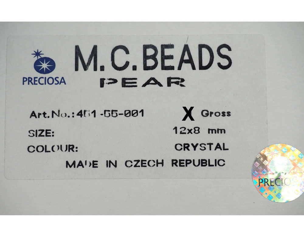 Clear Crystal Preciosa Czech Machine Cut Pear Crystal Beads tear drop shape in size 12x8mm 12 pieces P304