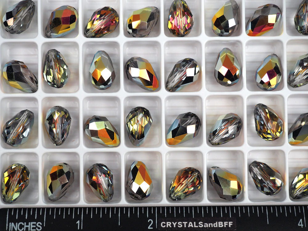 Crystal Marea 2-sided, Preciosa Czech Machine Cut Pear Crystal Beads, tear drop shape in size 13.5x9mm, 12 pieces