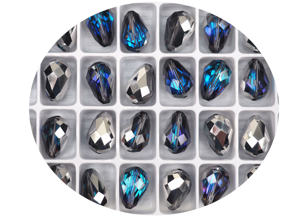 Crystal Bermuda Blue Preciosa Czech Machine Cut Pear Crystal Beads tear drop shape in size 15x10mm 12 pieces P310