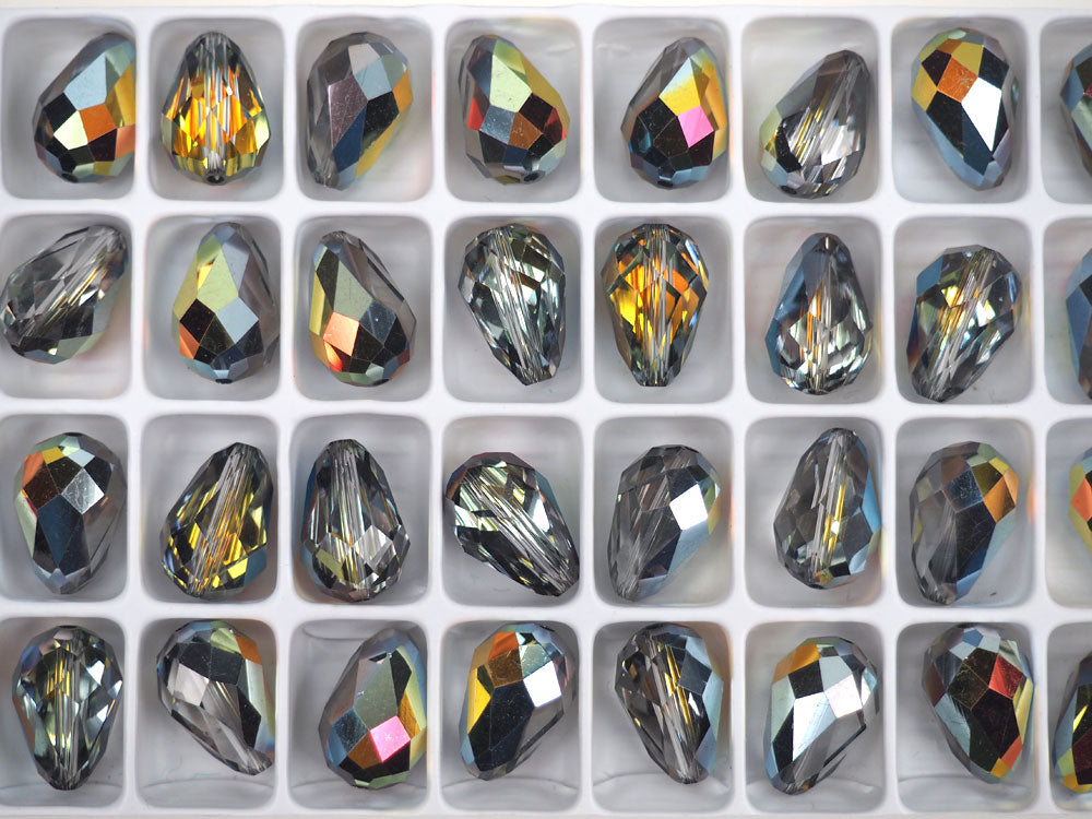 Crystal Marea 2-sided, Preciosa Czech Machine Cut Pear Crystal Beads, tear drop shape in size 15x10mm, 12 pieces