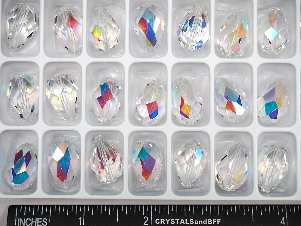 Crystal AB Preciosa Czech Machine Cut Pear Crystal Beads tear drop shape in size 18x12mm 6 pieces P316