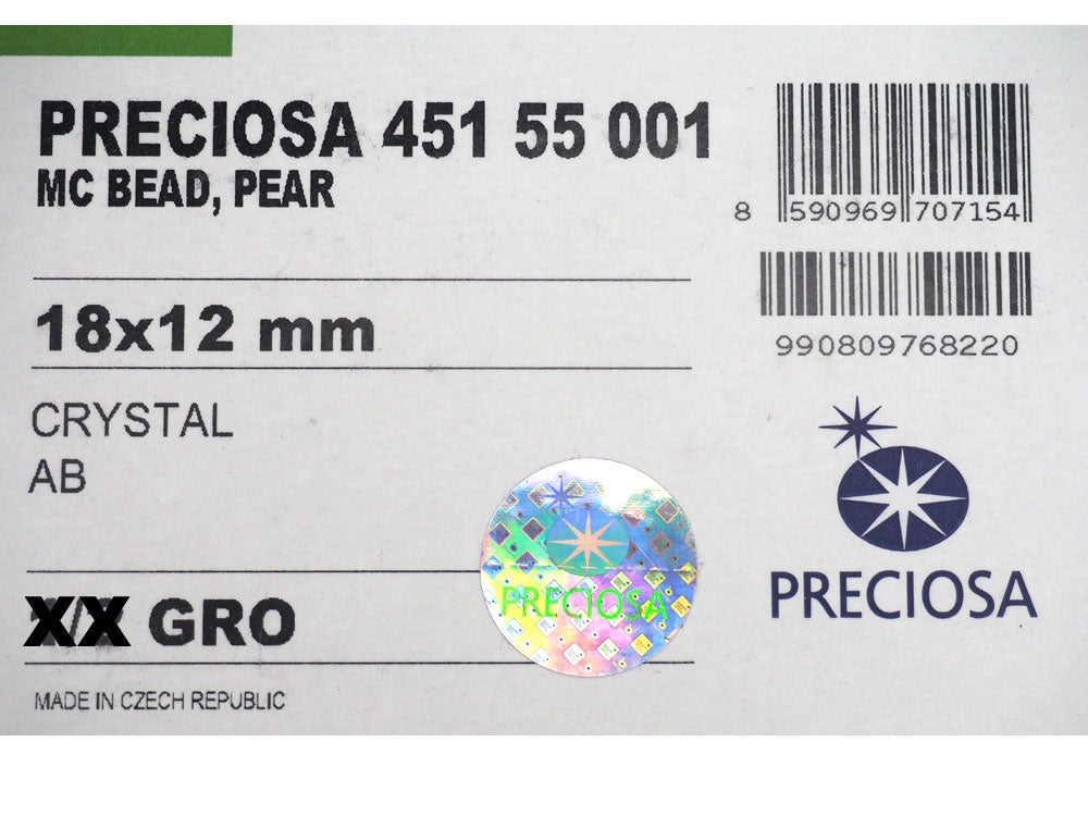 Crystal AB Preciosa Czech Machine Cut Pear Crystal Beads tear drop shape in size 18x12mm 6 pieces P316