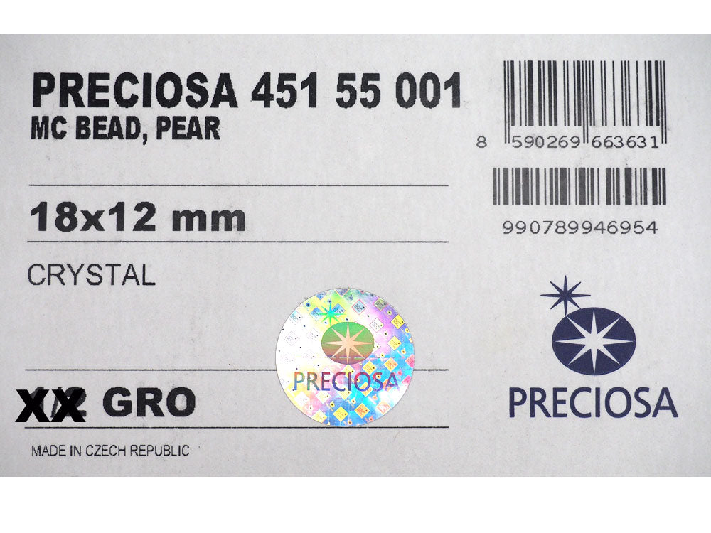 Clear Crystal Preciosa Czech Machine Cut Pear Crystal Beads tear drop shape in size 18x12mm 6 pieces P314