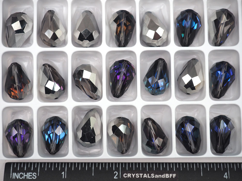 Crystal Heliotrope, Preciosa Czech Machine Cut Pear Crystal Beads, tear drop shape in size 18x12mm, 6 pieces