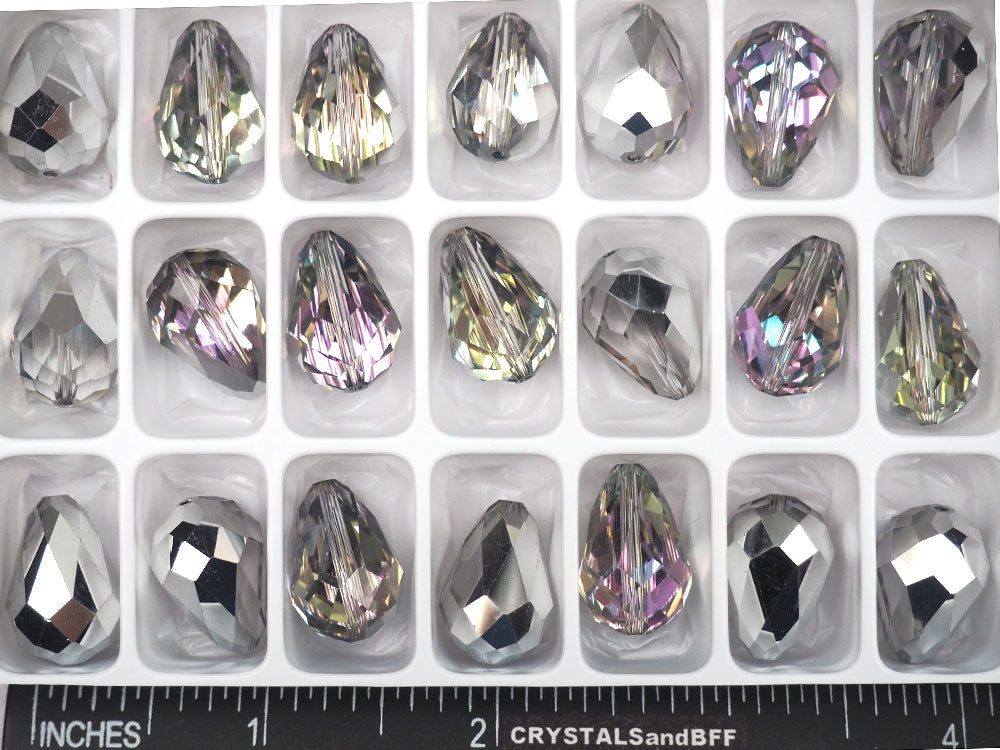 Crystal Vitrail Light, Preciosa Czech Machine Cut Pear Crystal Beads, tear drop shape in size 18x12mm, 6 pieces