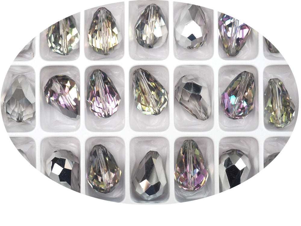Crystal Vitrail Light, Preciosa Czech Machine Cut Pear Crystal Beads, tear drop shape in size 18x12mm, 6 pieces