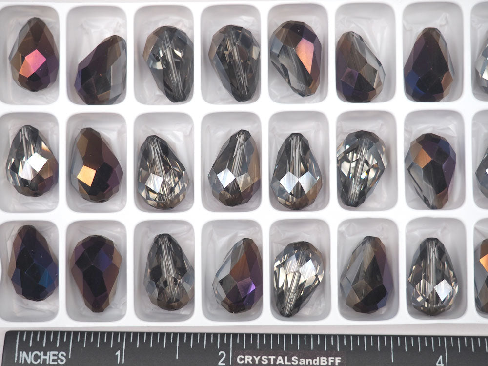 Crystal Zairite, Preciosa Czech Machine Cut Pear Crystal Beads, tear drop shape in size 18x12mm, 6 pieces