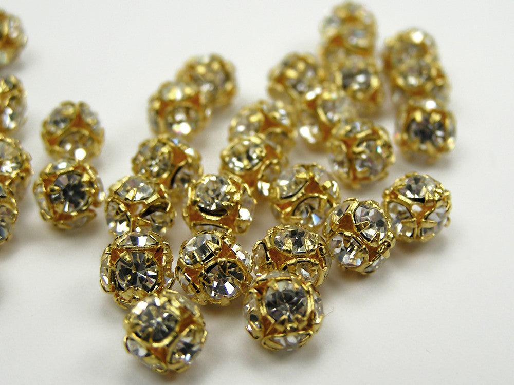 Preciosa Czech Rhinestone Round Bead Balls 6mm Crystal Clear Gold Plated 20pcs J286