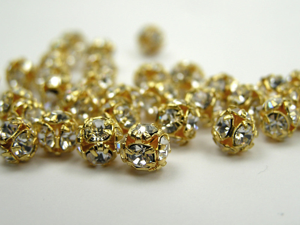 Preciosa Czech Rhinestone Round Bead Balls 6mm Crystal Clear Gold Plated 20pcs J286