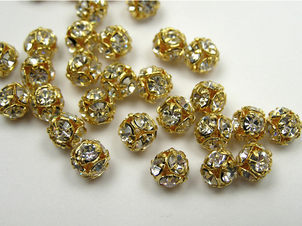 Preciosa Czech Rhinestone Round Bead Balls 6mm Crystal Clear Gold Plated 20pcs J286