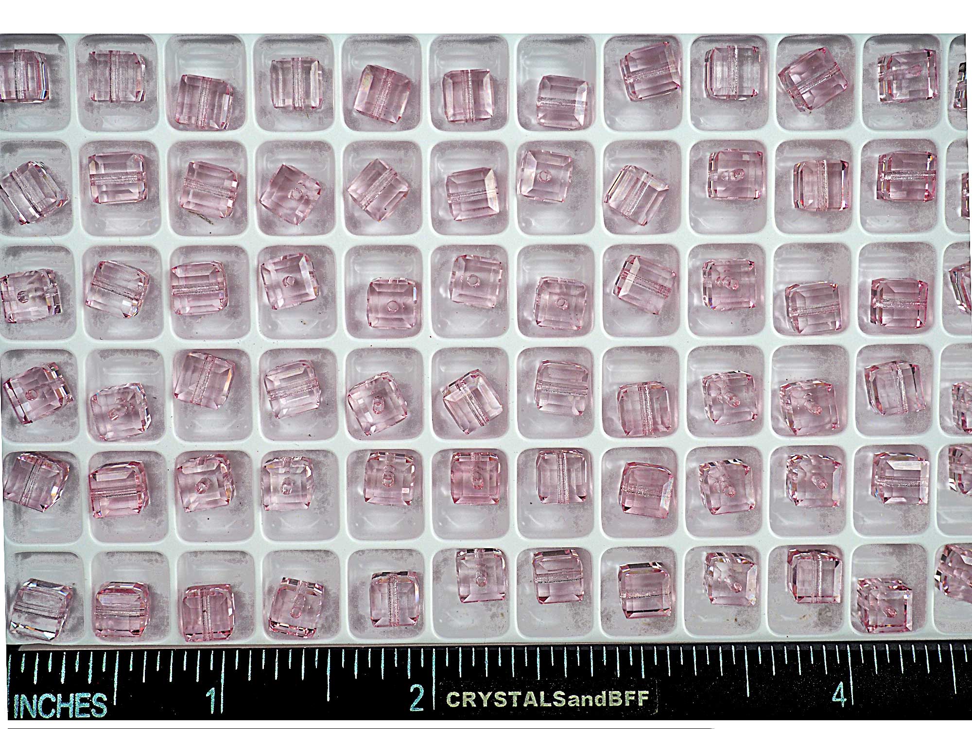 Crystal Light Pink coated, Preciosa Czech Machine Cut Cube #001 Crystal Beads, size 6mm, 12 pieces