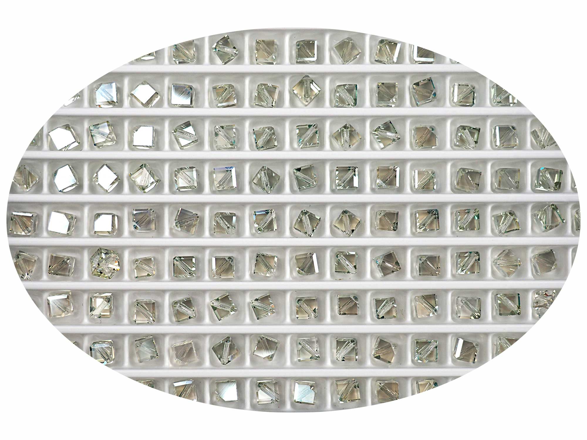 Crystal Viridian coated, Preciosa Czech Machine Cut Diagonal Cube #002 Crystal Beads, size 4mm, 24 pieces