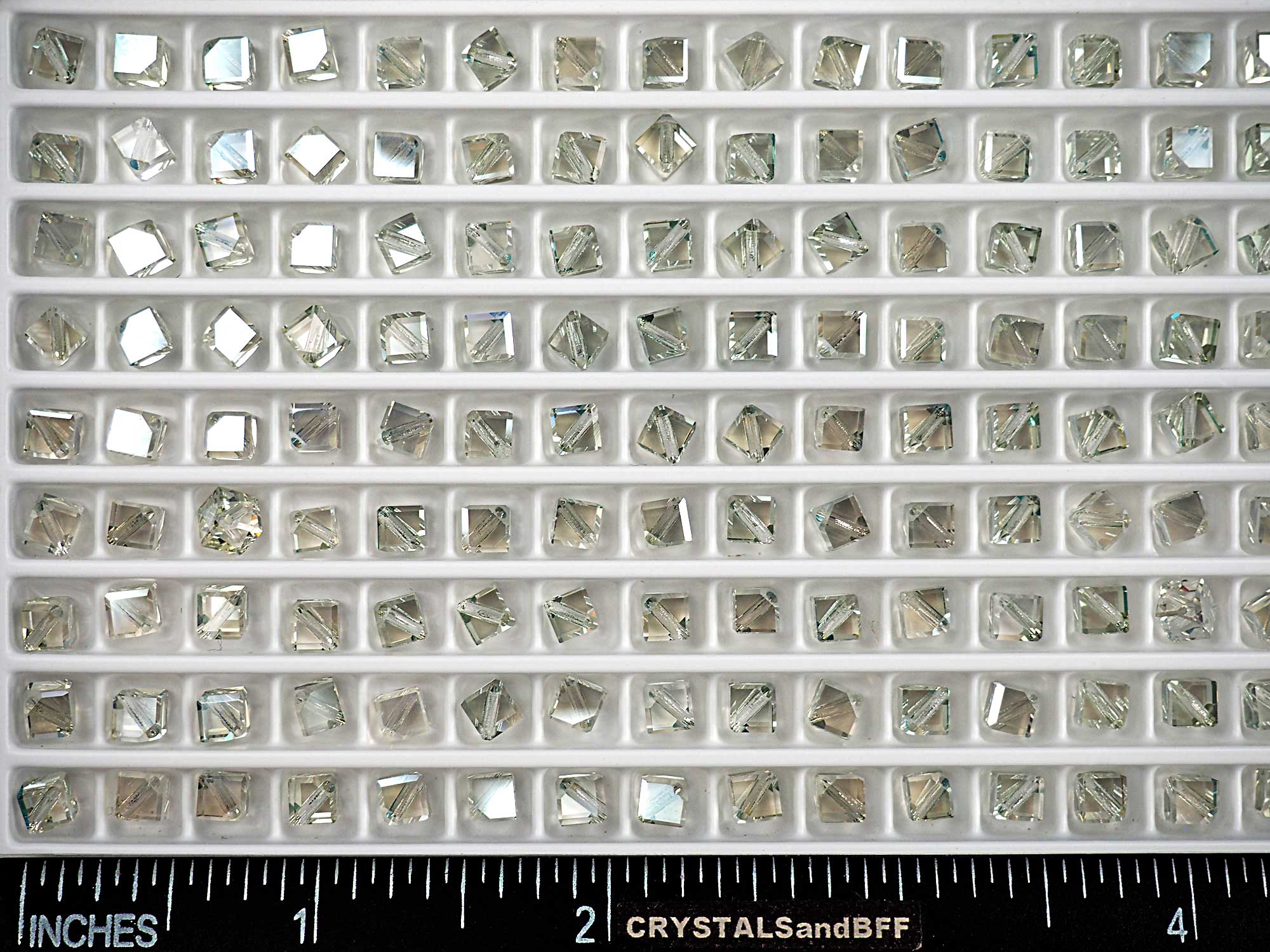 Crystal Viridian coated, Preciosa Czech Machine Cut Diagonal Cube #002 Crystal Beads, size 4mm, 24 pieces