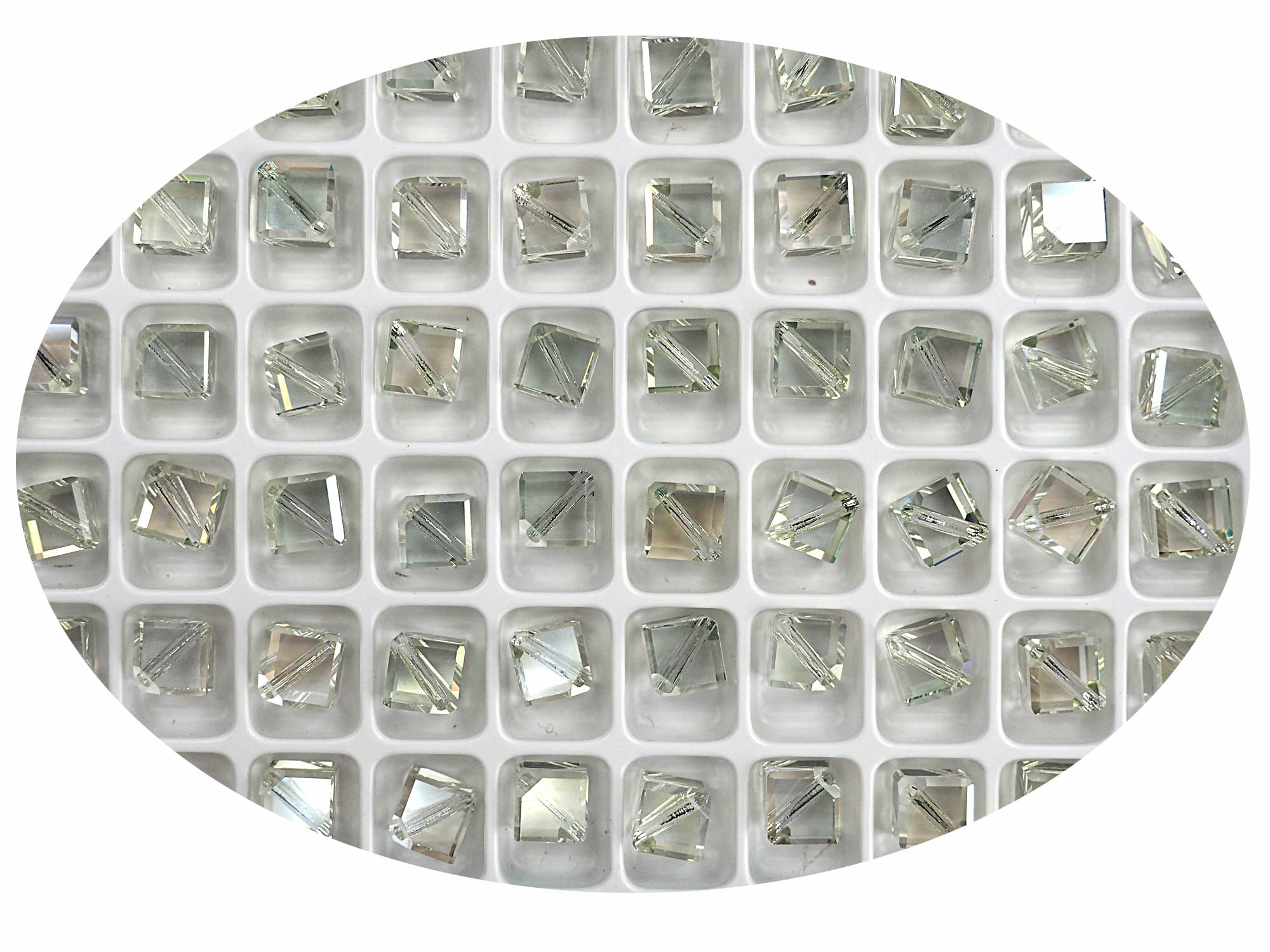 Crystal Viridian coated, Preciosa Czech Machine Cut Diagonal Cube #002 Crystal Beads, size 6mm, 12 pieces