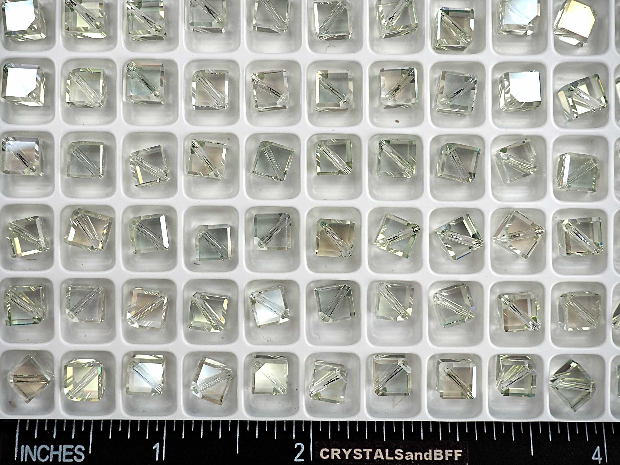 Crystal Viridian coated, Preciosa Czech Machine Cut Diagonal Cube #002 Crystal Beads, size 6mm, 12 pieces