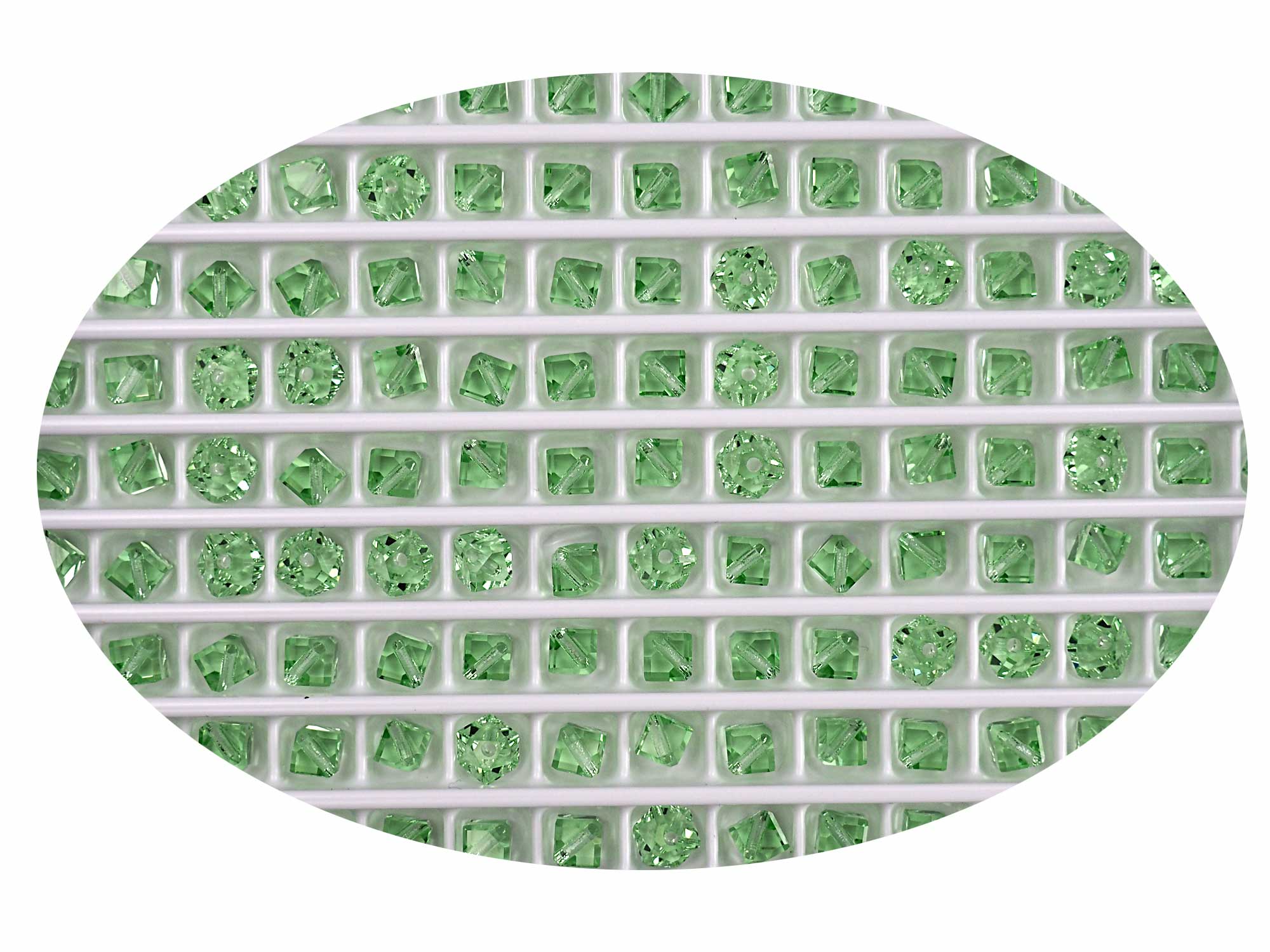 Peridot, Preciosa Czech Machine Cut Diagonal Cube #002 Crystal Beads, size 4mm, 24 pieces